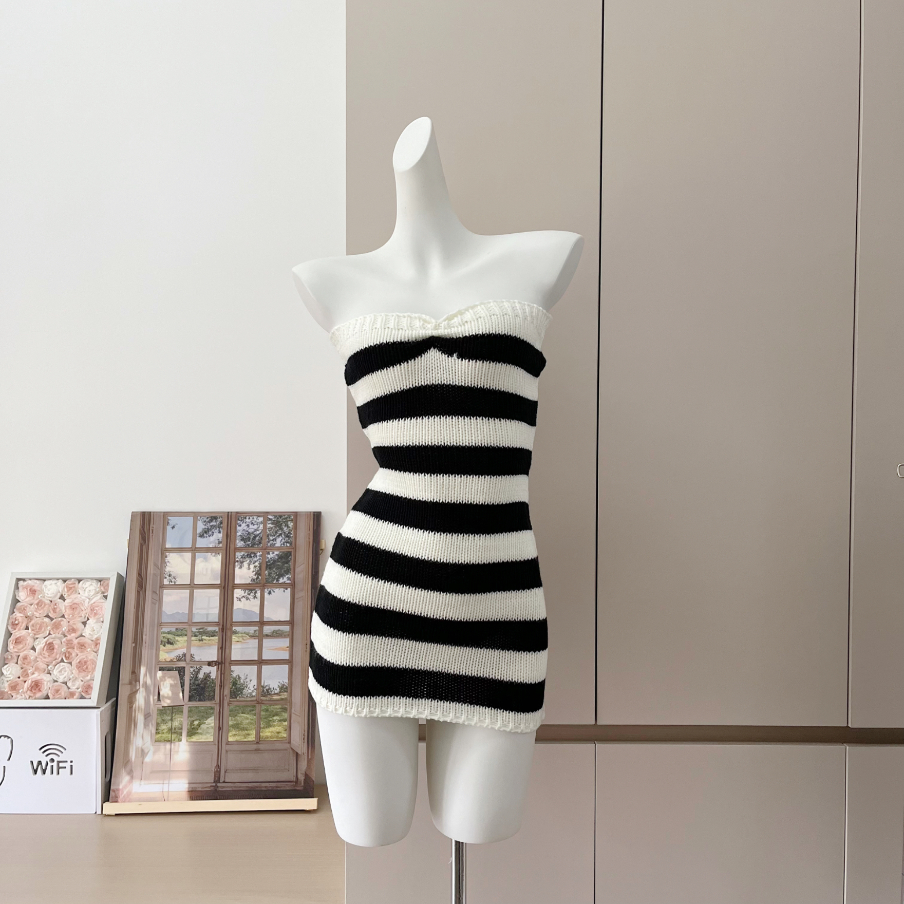 Women's Striped Knit Bodycon Tube Dress Summer Sexy Mini - Image 2