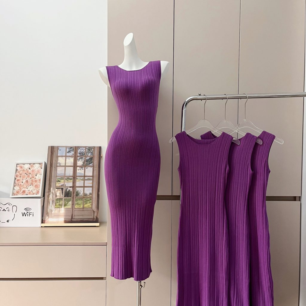 Women's Sleeveless Textured Bodycon Dress with Slit 2025 New Slim Fit
