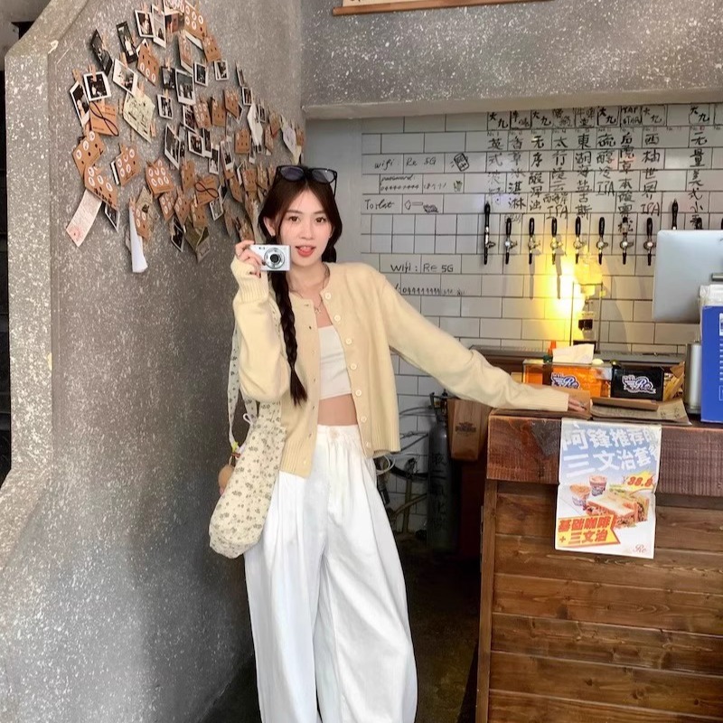 Women's Yellow Cropped Knit Cardigan Soft Loose Slimming Fall Top - Image 5