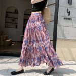 Women's Chiffon Pleated Cake A-Line Maxi Skirt Summer 2026 Loose Floral Ruffled Hem