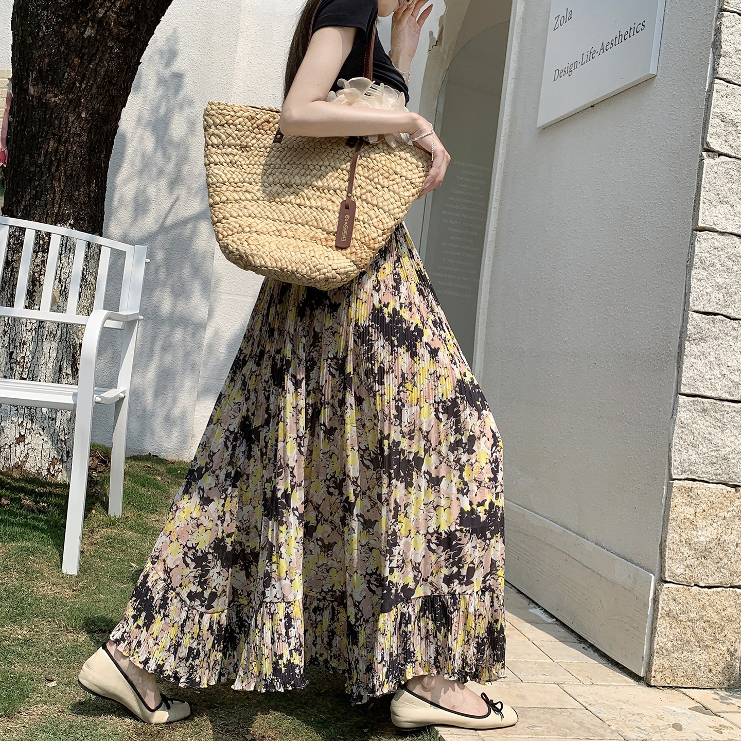 Women's Chiffon Pleated Cake A-Line Maxi Skirt Summer 2026 Loose Floral Ruffled Hem - Image 4