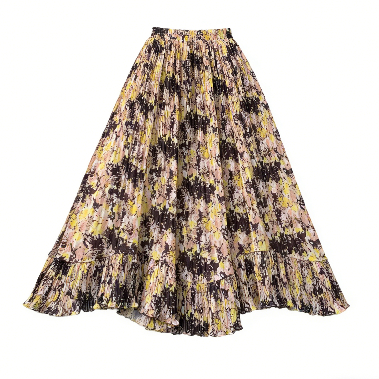 Women's Chiffon Pleated Cake A-Line Maxi Skirt Summer 2026 Loose Floral Ruffled Hem - Image 5