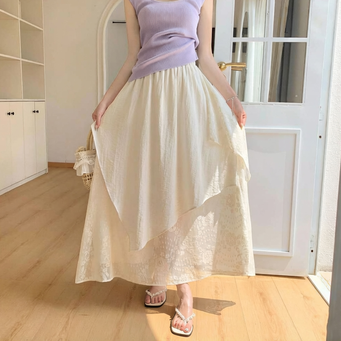 Irregular Lace Midi Skirt 2026 Summer Korean Style Women - Image 4