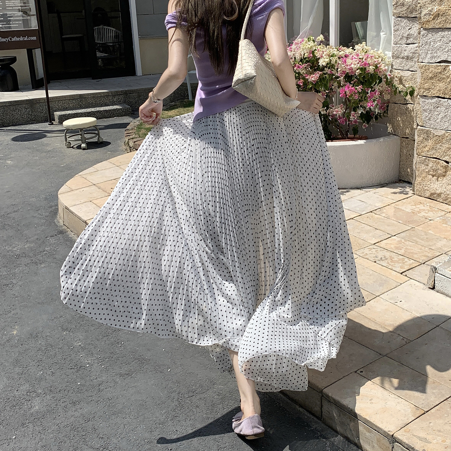 French Style Black Polka Dot Long Skirt for Women 2026 Spring Summer High Waist Slimming A-Line Pleated Skirt - Image 4