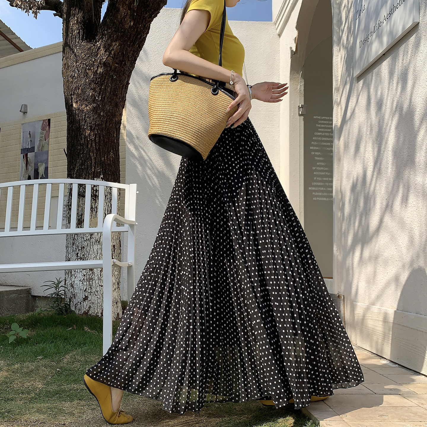 French Style Black Polka Dot Long Skirt for Women 2026 Spring Summer High Waist Slimming A-Line Pleated Skirt - Image 2