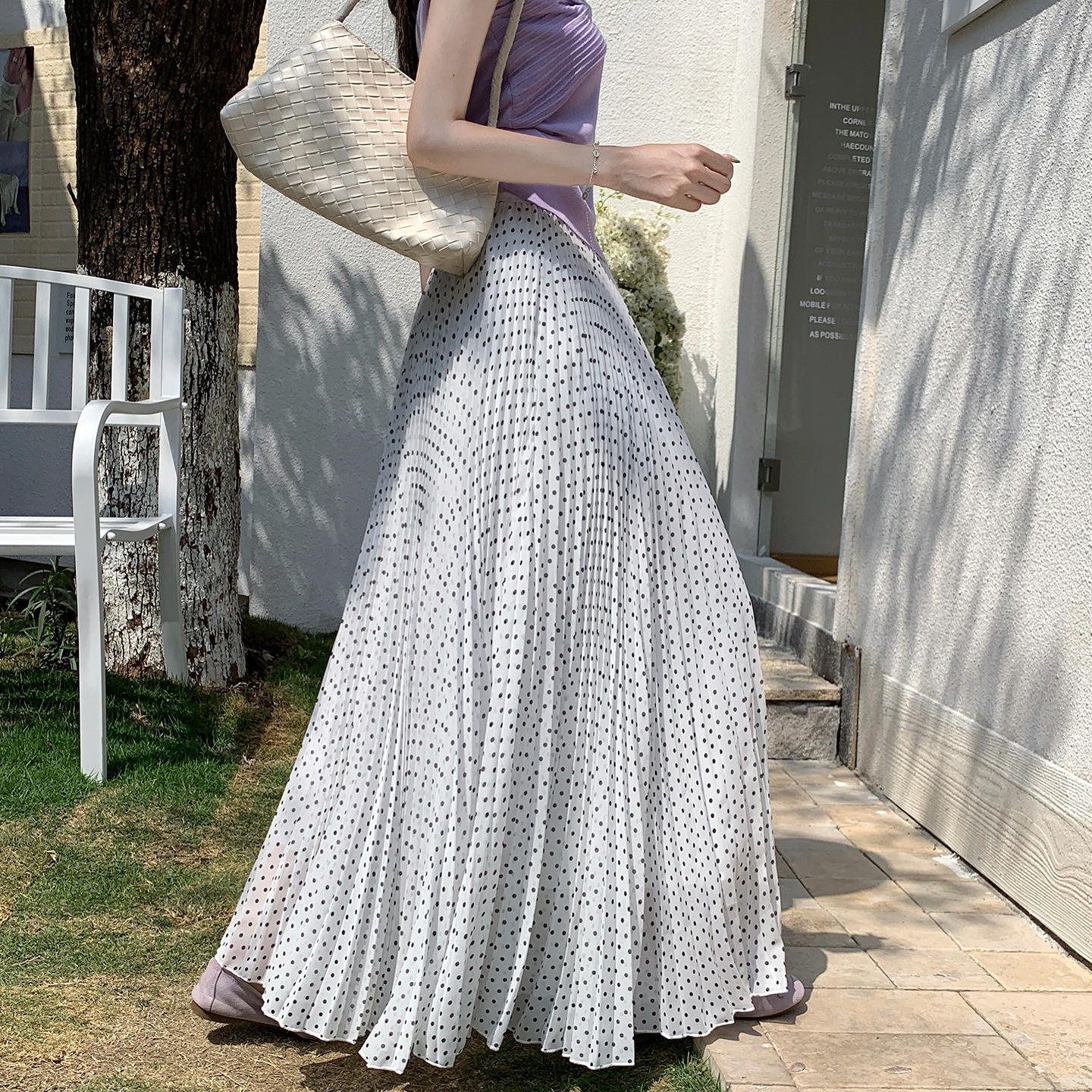 French Style Black Polka Dot Long Skirt for Women 2026 Spring Summer High Waist Slimming A-Line Pleated Skirt - Image 3