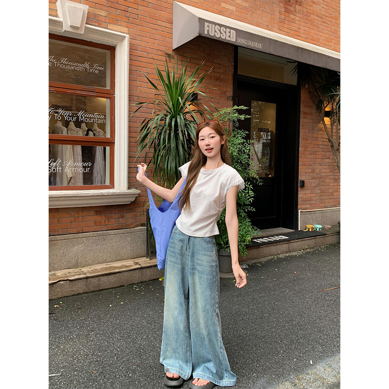 Women's Lace Panel Puff Sleeve Ruched Waist Short Sleeve T-Shirt 2026 Summer Slim Fit Top - Image 5