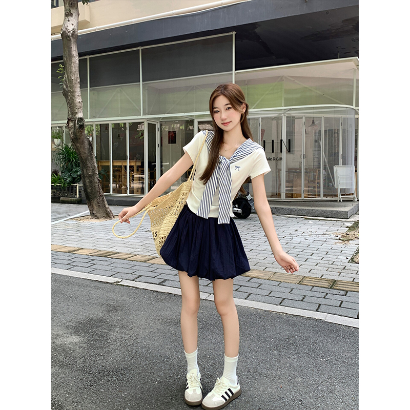 Women's Faux Two-Piece Cape Design Short Sleeve T-Shirt Summer Slim Cropped Top - Image 3