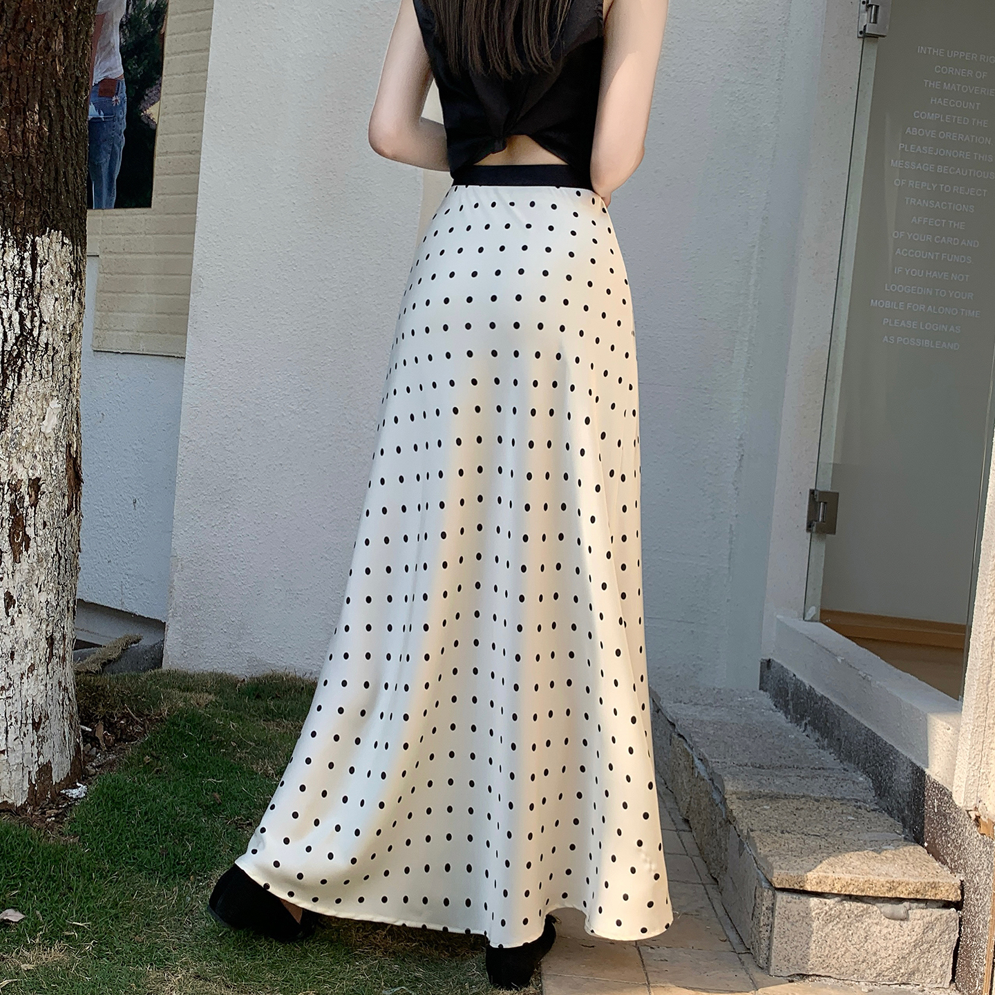 Acetate Satin Polka Dot Midi Skirt Women 2026 Spring Summer High Waist A-Line Bodycon Skirt - Image 4