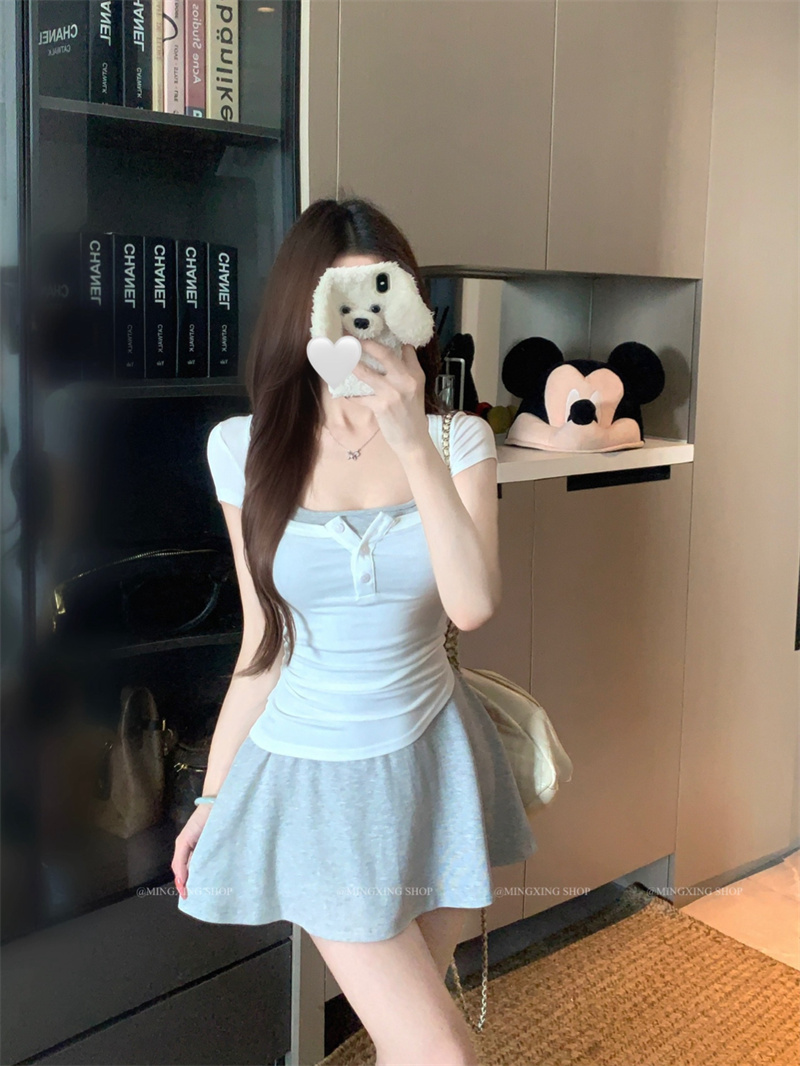 Women's Two-Piece Knit Set with U-Neck Top and Cami Dress - Image 2