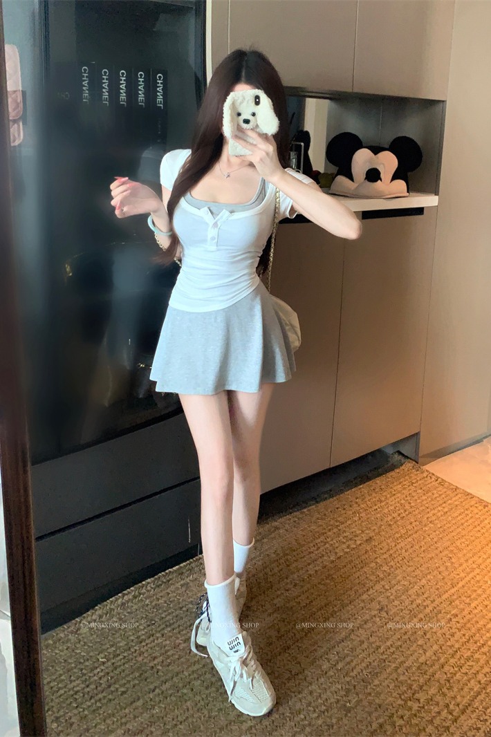 Women's Two-Piece Knit Set with U-Neck Top and Cami Dress - Image 5