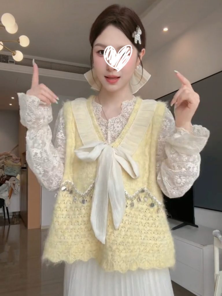 Sweet Bow Flower Tassel Knit Cardigan Vest Women Fall Winter New Hollow Out Crochet Sleeveless Top