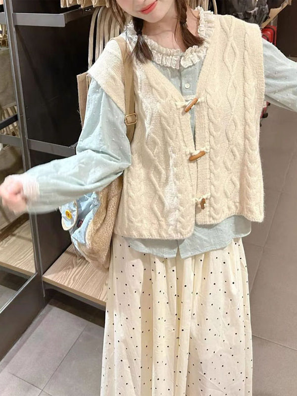 Sweet Fresh Knit Vest for Women Fall Winter Petite Slimming Sweater Vest - Image 3