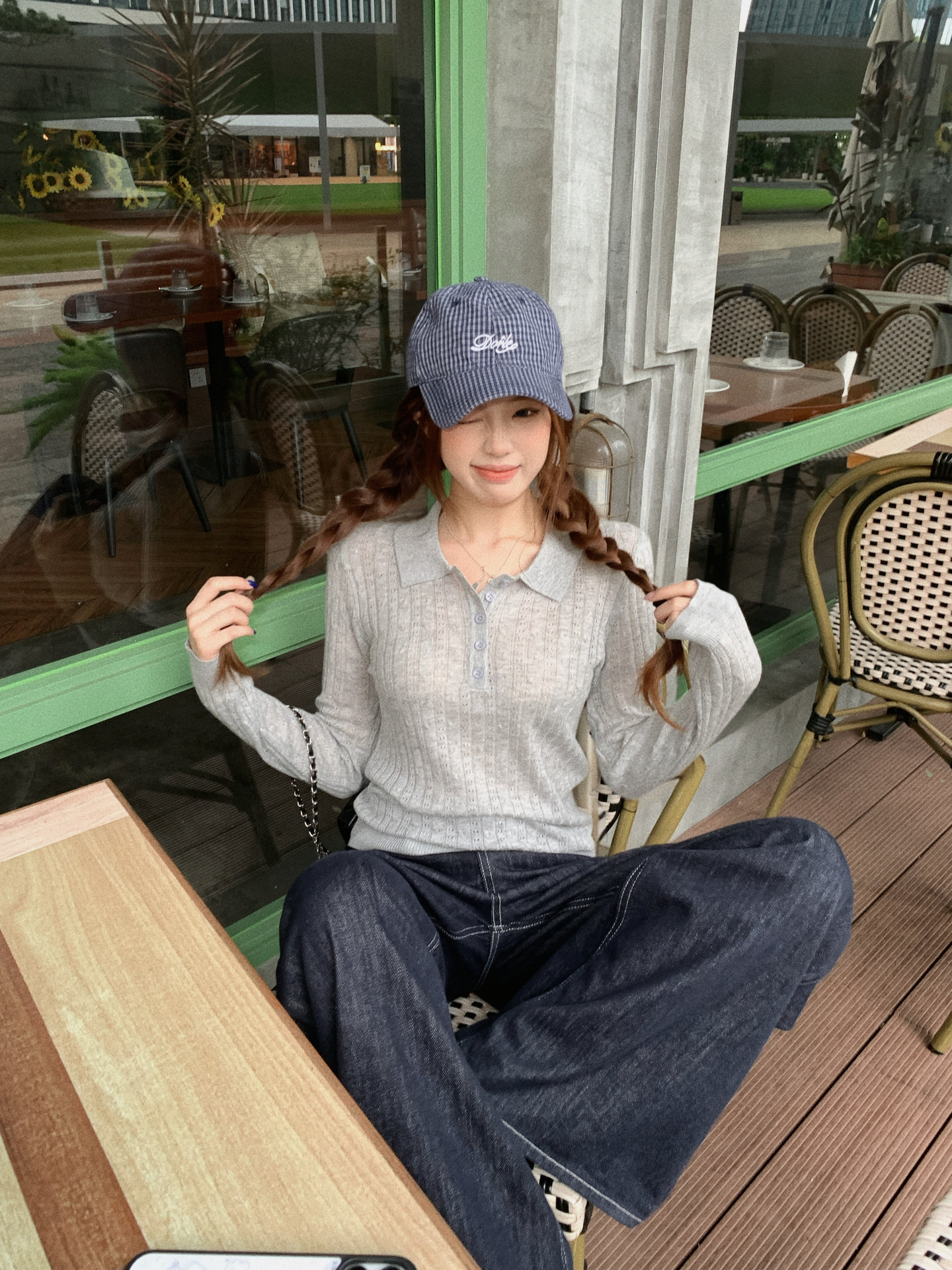 Gray Polo Collar Knit Sweater Women 2026 Fall Slimming Long Sleeve Top - Image 4
